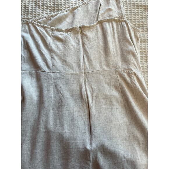 PrettyLittleThing Linen Blend One Shoulder Faux Wrap Ivory Mini Dress Size 12 - Picture 11 of 12